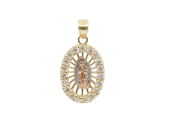 14K Tri-Color Gold with CZ Virgin Mary Guadalupe Oval Charm - Grace Fine Gold
