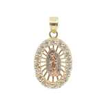 14K Tri-Color Gold with CZ Virgin Mary Guadalupe Oval Charm - Grace Fine Gold
