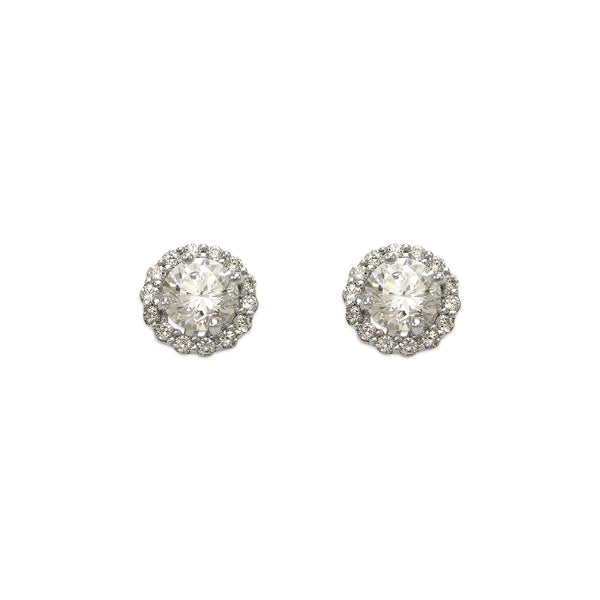 14K White Gold Fancy Round Solitaire CZ Stud Earrings - Grace Fine Gold