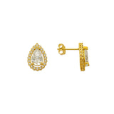 14K Yellow Gold Teardrop CZ Stud Earrings - Grace Fine Gold