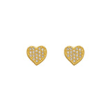 14K Yellow Gold Fancy Flat Heart CZ Stud Earrings - Grace Fine Gold