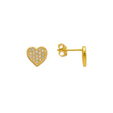 14K Yellow Gold Fancy Flat Heart CZ Stud Earrings - Grace Fine Gold