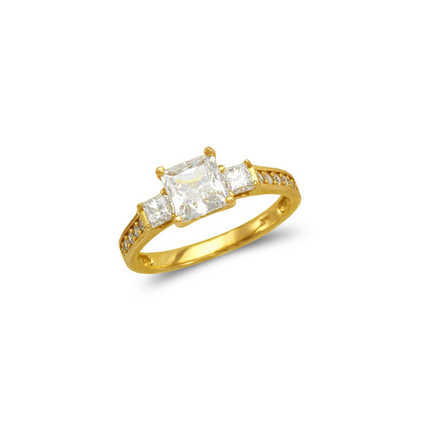 14K Yellow Gold Ladies Princess Cut Solitaire CZ Ring - Grace Fine Gold