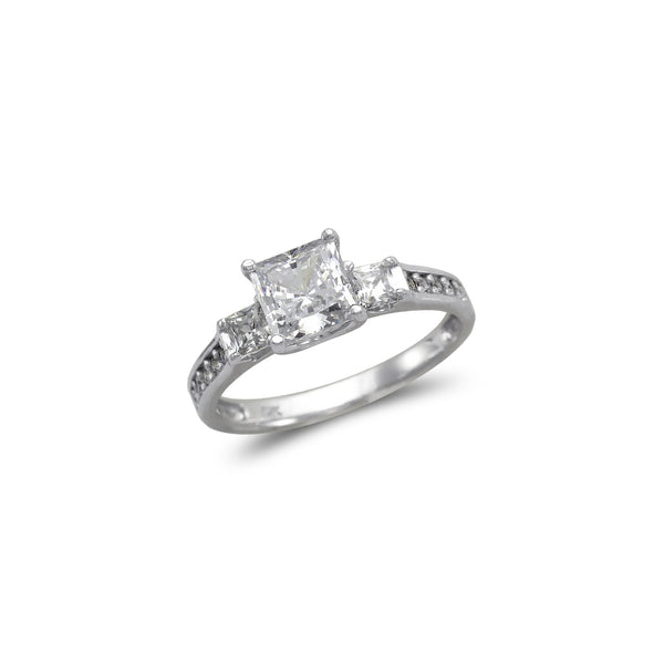 14K White Gold Ladies Princess Cut Solitaire CZ Ring - Grace Fine Gold
