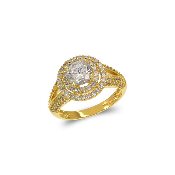 14K Yellow Gold Solitaire Double Halo CZ Ring - Grace Fine Gold