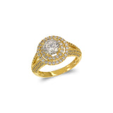 14K Yellow Gold Solitaire Double Halo CZ Ring - Grace Fine Gold