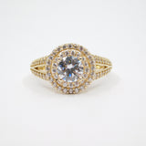 14K Yellow Gold Solitaire Double Halo CZ Ring - Grace Fine Gold