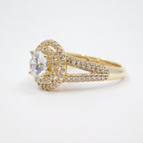 14K Yellow Gold Solitaire Double Halo CZ Ring - Grace Fine Gold