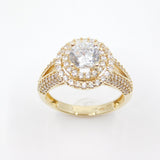 14K Yellow Gold Solitaire Double Halo CZ Ring - Grace Fine Gold