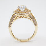 14K Yellow Gold Solitaire Double Halo CZ Ring - Grace Fine Gold