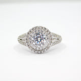 14K White Gold Solitaire Double Halo CZ Ring - Grace Fine Gold