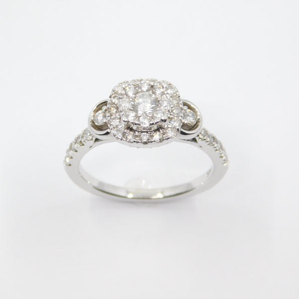 14K White Gold Halo Diamond Ring - Grace Fine Gold