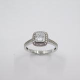 14K White Gold Ladies Princess Cut Solitaire Halo CZ Ring - Grace Fine Gold