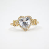 14K Yellow Gold Ladies Heart Halo Solitaire CZ Ring - Grace Fine Gold