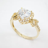 14K Yellow Gold Ladies Heart Halo Solitaire CZ Ring - Grace Fine Gold