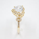 14K Yellow Gold Ladies Heart Halo Solitaire CZ Ring - Grace Fine Gold