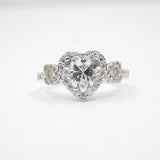 14K White Gold Ladies Heart Halo Solitaire CZ Ring - Grace Fine Gold