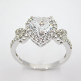 14K White Gold Ladies Heart Halo Solitaire CZ Ring - Grace Fine Gold