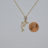 14K Yellow Gold  Fancy Dolphin CZ Necklace - Grace Fine Gold