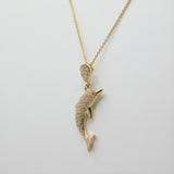 14K Yellow Gold  Fancy Dolphin CZ Necklace - Grace Fine Gold