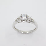 14K White Gold Ladies Solitaire Halo CZ Ring - Grace Fine Gold