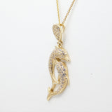14K Yellow Gold Fancy Two Dolphin CZ Necklace - Grace Fine Gold