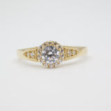 14K Yellow Gold Ladies Solitaire Halo CZ Ring - Grace Fine Gold