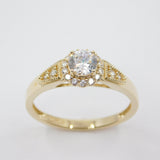 14K Yellow Gold Ladies Solitaire Halo CZ Ring - Grace Fine Gold