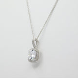 14K White Gold Fancy Cushion Cut CZ Necklace - Grace Fine Gold