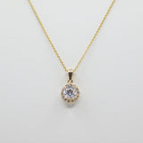 14K Yellow Small Fancy Round Halo CZ Necklace - Grace Fine Gold