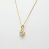 14K Yellow Small Fancy Round Halo CZ Necklace - Grace Fine Gold