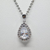 14K White Gold  Fancy Teardrop CZ Necklace - Grace Fine Gold