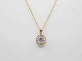 14K Yellow Gold 6mm Cubic Zirconia Halo Necklace - Grace Fine Gold