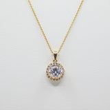 14K Yellow Gold 6mm Cubic Zirconia Halo Necklace - Grace Fine Gold