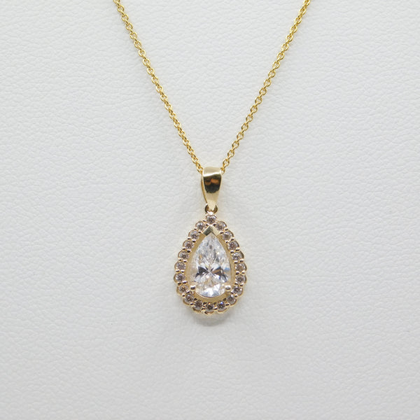 14K Yellow Gold  Fancy Teardrop CZ Necklace - Grace Fine Gold