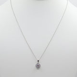 14K White Small Fancy Round Halo CZ Necklace - Grace Fine Gold