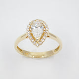 14K Yellow Gold Fancy Teardrop Solitaire CZ Ring - Grace Fine Gold