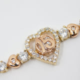 14K Gold 15Anos Heart CZ Set Bracelet - Grace Fine Gold