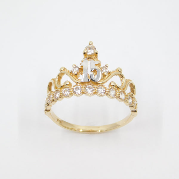 14K Yellow Gold 15 Anos Crown CZ Ring - Grace Fine Gold