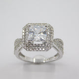 14K White Gold Princess Cut Solitaire Double Halo CZ Ring - Grace Fine Gold