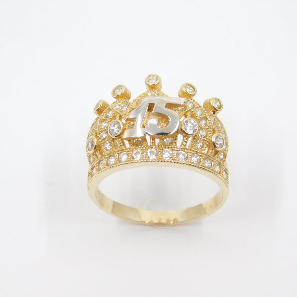 14K Yellow Gold 15 Anos Crown CZ Ring - Grace Fine Gold