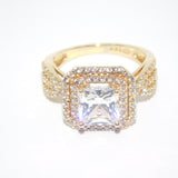 14K Yellow Gold Princess Cut Solitaire Double Halo CZ Ring - Grace Fine Gold
