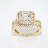14K Yellow Gold Princess Cut Solitaire Double Halo CZ Ring - Grace Fine Gold