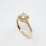 14K Yellow Gold  Ladies Princess Cut Solitaire Halo CZ Ring - Grace Fine Gold