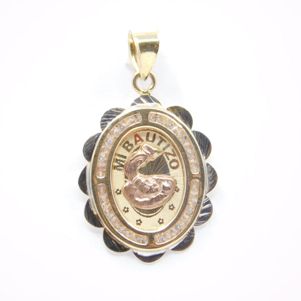 14K Tri- Color Gold D.C With CZ Baptism Charm - Grace Fine Gold
