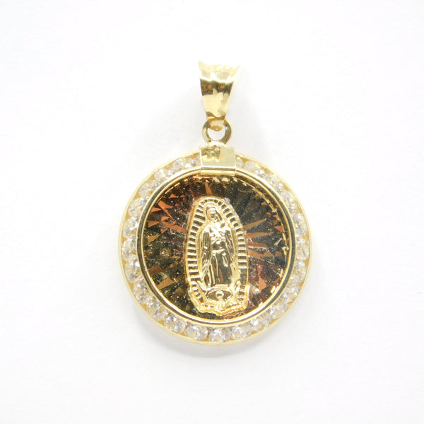 14K Tri-Color Diamond Cut With CZ Guadalupe Charm - Grace Fine Gold
