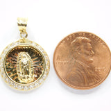 14K Tri-Color Diamond Cut With CZ Guadalupe Charm - Grace Fine Gold