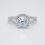 14K White Ladies Cushion Cut Halo Solitaire CZ Ring - Grace Fine Gold