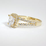 14K Yellow Gold Ladies Fancy Cushion Cut Halo Solitaire CZ Ring - Grace Fine Gold