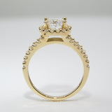14K Yellow Gold Ladies Fancy Cushion Cut Halo Solitaire CZ Ring - Grace Fine Gold